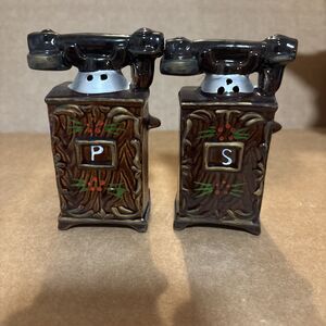 Vintage Porcelain Telephone On Stand Salt/pepper Shaker Bottom Intact 4.5" Japan